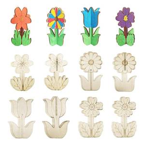 lot 14499 image: BENIMUS DIY 3D Flower Spring Wood Crafts to Paint, Spring Unfinished Wooden Slices for Craft, Flowers Ornaments for Painting Decorations (32 PCS)