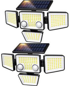 lot 19134 image: LYWALT Solar Outdoor Lights - 3000LM 188 LED Motion Sensor Outdoor Lights, 4 Heads Security Light,IP65 Waterproof, Easy Install,270°Wide Angle Flood Wall Light with 3 Modes for Backyard Yard
