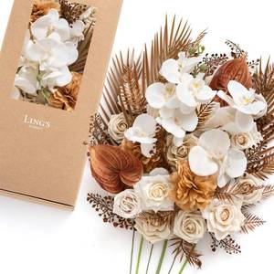 lot 19141 image: Lings moment Fake Flowers Box, White & Brown Deluxe Combo