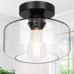 lot 19144 image: Lynnoland Industrial Farmhouse Semi Flush Mount Ceiling Light, Seeded Glass Shade, Ceiling Mount Light Fixture for Hallway Corridor Kitchen Entryway Passageway Bathroom Bedroom