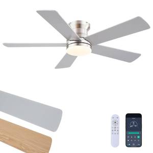 lot 19151 image: Ayaoty Flush Mount Low Profile Ceiling Fans with Lights - Modern Ceiling Fan with LED Dimming, Timer, 6Wind Speeds, Indoor Fan Light Fixture for Bedroom, Kitchen, Nickel