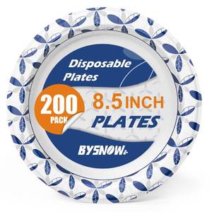 lot 19163 image: BYSNOW 200 Pack 8.5 inch Heavy Duty Paper Plates Disposable