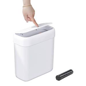 lot 19166 image: funest Bathroom Small Trash Can with Lid,10L  2.7 Gallon Slim Garbage Bin Wastebasket with Press Top Lid for Bedroom,Rv,Office,Kitchen,Craft Room
