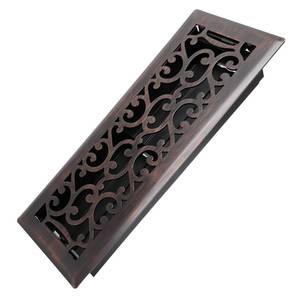 lot 20073 image: Howeall 4x12 Inches Heavy Duty Walkable Floor Register - Easy Adjust Air Supply Lever Decorative Floor Vent Covers - Savannah Design Vent Covers for Home - Oil Rubbed Bronze