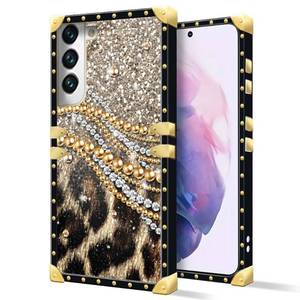 lot 20075 image: DAIZAG Compatible with Samsung Galaxy S22 Plus,B Leopard Chain Diamond Case Luxury Elegant Women Girls Metal Decoration Corner Retro Soft TPU Case for Samsung Galaxy S22 Plus