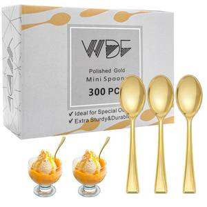 lot 20081 image: WDF 300PCS Plastic Gold Mini Spoons - 4 Inches Gold Plastic Desserts Spoons, Heavy Duty Disposable Spoons Perfect for Coffee, Cake, Appetizers,Ice Cream,Wedding, Birthday, Party