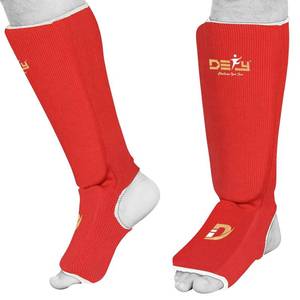 lot 20083 image: DEFY Shin Instep Foam Padded Shin Guard Protector Shin Support MMA Foot Protection Kickboxing (Red, Large)