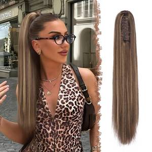 lot 20097 image: FESHFEN Claw Ponytail Extensions - Long Straight Ponytails for Women Hairpieces Synthetic Hair Pony Tails Extension Clip in Hairpiece, 28 inch Honey Blonde Mixed Light Brown