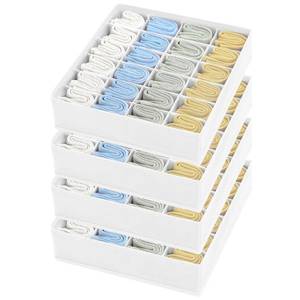 lot 20112 image: joyoldelf Sock Drawer Organizer Divider Underwear Organizer 24-cell Fabric Dresser Drawer Organizers Storage Boxes for Socks Lingerie, Handkerchiefs, Ties 4 Pack (White)