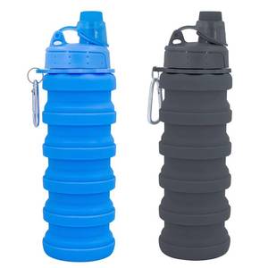 lot 20158 image: YCTMALL Collapsible Water Bottles Two Pack Travel Sports Portable Sport Water Bottle comes with mountaineering Buckle 500ml silicone Water-proof camping water bottle (Blue and Grey Color)