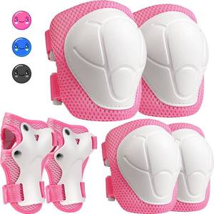 lot 20162 image: Kids Protective Gear Set, Knee and Elbow Pads with Wrist Guards for Ages 3-8 Year Toddler, 3 in 1 Enhanced Material Protective for Skating Cycling Bike Roller Scooter, Includes Organizer Bag (Pink)