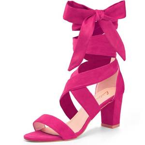 lot 20165 image: Leticia Hot Pink Strappy Heels for Women Chunky Heel Sexy Open Toe Lace Up Block Heels Comfortable High Heeled Sandals for Women Dressy Summer Size 7 (Slightly Worn)