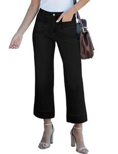 lot 20168 image: luvamia FleXclusive Wide Leg Jeans for Women Trendy High Waisted Flare Jeans Cropped Denim Pants Stretchy Baggy with Pockets Flare Jeans for Woman Pants Trousers for Women True Black Size 8-10