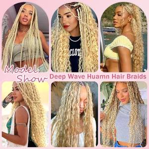 lot 20173 image: #613 Blonde Human Braiding Hair for Boho Braids 150g 3 Bundles 28 28 28 Inch Blonde Deep Wave Bulk Hair No Weft #613 Curly Human Hair Extensions for Braids Wet and Wavy Braid