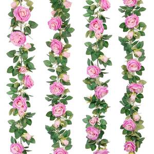 lot 20194 image: Teldrassil 4Pcs(26 FT) Artificial Rose Vine Fake Flower Garland Fake Silk Rose Hanging Vine for Wedding Party Background Arch Garden Background Decoration (Purplish Red)
