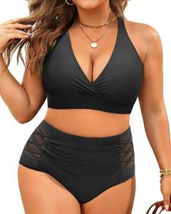 lot 20197 image: Yonique Womens Plus Size Bikini High Waisted Swimsuits Two Piece Bathing Suits Tummy Control Swimwear Black 18Plus