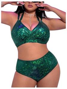 lot 20198 image: MakeMeChic Womens Plus Size Halter Bikini Set Green 2XL
