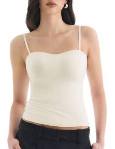 lot 20201 image: Lehoba Built in Bra Tank Tops for Women, Double Lined Padded Cami Scoop Neck Spaghetti Straps Basic Summer Top 2026, Cream White M