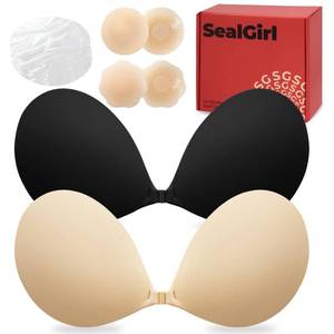 lot 20204 image: SealGirl Sticky Bra Push Up - 2 Pairs Backless Strapless Bra Invisible Adhesive Bras for Wedding Prom with Nipple Pasties (D Cup)