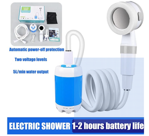 lot 2278 image: Portable Camping Shower Pump, Rechargeable Outdoor Shower Head Sprayer, Pumps Water from Bucket. For Camping, Hiking, Travel, Pet Cleaning, Car Washing