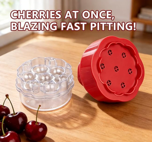 lot 10017 image: Cherry Pitter Tool, Red, Bulk Cherry Seed Remover with Clear Collection Container, 5.9x4.5x4.5 Inches