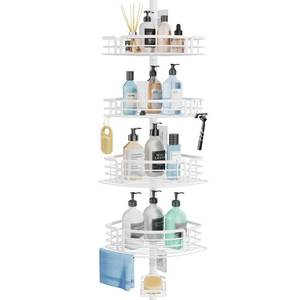 lot 7174 image: Consumest Shower Caddy Tension Pole - Adjustable Corner Shower Organizer with Soap Holder, Bath Shelves for Bathroom Storage, 27.6-108.3 inch, White