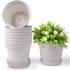 lot 7189 image: homenote 7.5 Inch Plastic Flower Pots with Drainage Holes and Trays (8 Pcs)