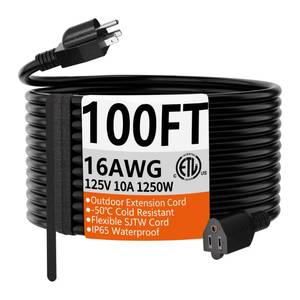 lot 7206 image: HUANCHAIN Black Extension Cord 100 FT, 16 Gauge, Outdoor Electric Cable