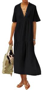 lot 7224 image: R.Vivimos Womens Summer Cotton Casual Flowy Maxi Dress, Black, Large