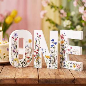 lot 8011 image: Novabright Wildflowers Wooden One Sign for 1st Birthday Baby Shower Photo Prop First Birthday Decoration Photo Prop Cake Smash Props Table Centerpiece for Girls Baby Shower Party Decor
