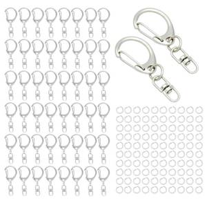 lot 8025 image: 50 Sets Lobster Claw Clasps Keychain Clip D-snap Hook Clips with Swivel Snap and Open Jump Rings Silver for DIY Making Trinket Crafts Diameter 0.7inch (18mm)