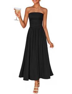 lot 8041 image: ZESICA Womens Strapless Formal Wedding Guest Midi Sundress Black S