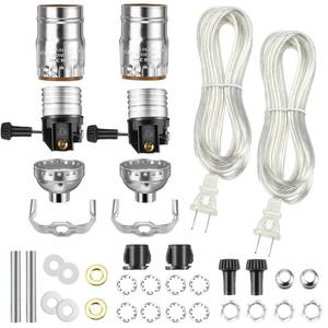 lot 8387 image: Zonon 2 Packs Floor Lamp Repair Kit, Lamp Parts Rewire with 12 Foot Cord and 3 Way Socket Complete Hardware Set for DIY Tabletop Lighting Fixtures Vintage Design(Silver)