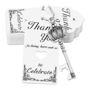 lot 8399 image: 100Pcs Crown Skeleton Key Bottle Opener for Wedding, Birthday (Silver)