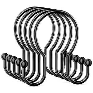 lot 8412 image: OEH Shower Curtain Hooks, 12 Pcs Minimalist Shower Curtain Rings, Metal Shower Curtain Hangers, Double Hook Black Shower Curtain Hooks Rust Proof, Glide Smoothly Shower Hooks for Shower Curtain, Black