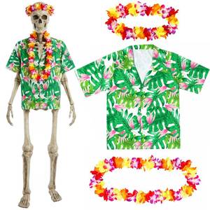 lot 8417 image: 3 Pcs 12ft Skeleton Summer Costume Set, Hawaiian Skeleton Clothes Accessory