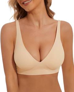 lot 8420 image: Deep V Bras Wireless Push Up Bralette Padded Seamless Jelly Bra, Nude, M