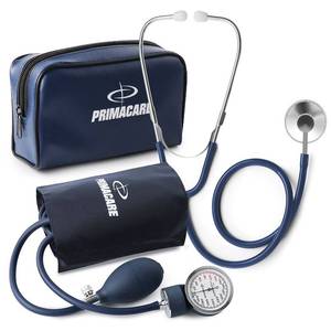 lot 8436 image: Primacare DS-9197-BL Professional Classic Series Manual Adult Size Blood Pressure Kit, Emergency Bp kit with Stethoscope and Portable Leatherette Case, Nylon Cuff, Blue