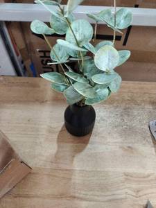 lot 8438 image: Faux Plant with Black Ceramic Pot