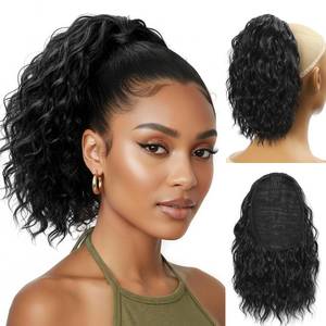 lot 8456 image: Detean 10 inch Ponytail Extension Drawstring Ponytail for Black Women Short Wavy Curly Ponytails Fluffy Natural Looking Pony Tails Hair Extensions Synthetic Hairpiece (1B)