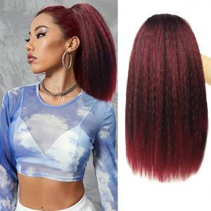 lot 8457 image: MODSIGHT Yaki Straight Ponytail Extension for Black Women, 14 Inch Ombre Brown Fluffy Thick Synthetic Yaki Ponytails, Drawstring Yaki Ponytail for Black Women Girls (Ombre Burgundy 1Bbug)