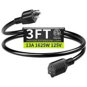 lot 8470 image: Seeklyze 163 Black Extension Cord 3 FT Indoor, Short Extension Cord