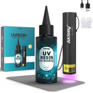 lot 8471 image: Akisey 50g UV Resin Kit with Light for Bonding & Fast Curing in Seconds