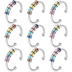 lot 8482 image: Cunno 9 Pcs Fidget Spinner Ring for Women Open Silver Adjustable Ring