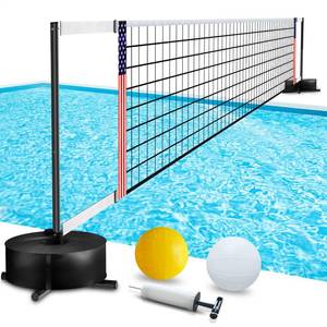 lot 9830 image: Portable Pool Volleyball Net System -4th of July Celebration Adjustable 16.5-26.5FT Length Net Includes 2 Water Volleyballs, Heavy-Duty Water-Filled Base Perfect for Pickleball, Tennis & Pool Games