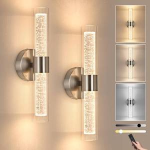 lot 9833 image: OKELI Battery Operated Crysta Wall Sconces Set of 2, Brushed Nickel Battery Wall Sconce with Remote Control, LED Rechargeable Sconces, 3000K-6000K Wireless Wall Light for Bedroom, Living Room, Hallway