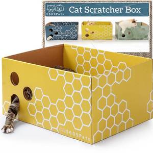lot 9836 image: No-Mess Cardboard Cat Scratcher Box - Refillable Double-Sided Scratch Pad
