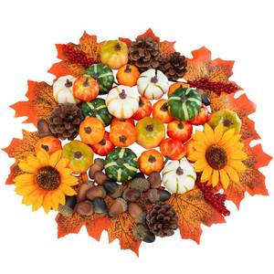 lot 9840 image: 68 Pcs Assorted Mini Artificial Pumpkins with Maple Leaves Pinecones Acorns Sunflowers Berries Fall Decorating Kit for Fall Wedding Thanksgiving Halloween Table Centerpiece Wreaths Vase Bowl Fillers