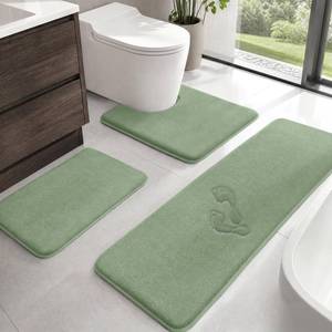 lot 9846 image: HUXMEYSON Bathroom Rugs Sets 3 Piece, Non-Slip & Quick Dry Bath Mat Set, Ultra Soft Velvet Bath Rugs for Bathroom, Toilet and Shower Floor, Grey Green