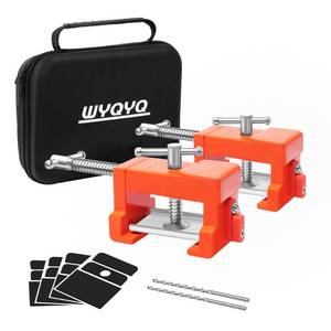 lot 9863 image: 2 Pack Cabinet Clamps with Protective Case & Drill Bit - Heavy Duty Face Frame Clamps for Woodworking, Cabinetry, DIY - Orange Alignment Claw Clamp (Includes Extended Drill Bit)